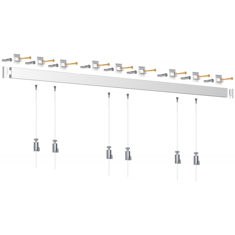 Nástěnný set Artiteq Click Rail 3m, bílý + 6x perlon včetně háčků